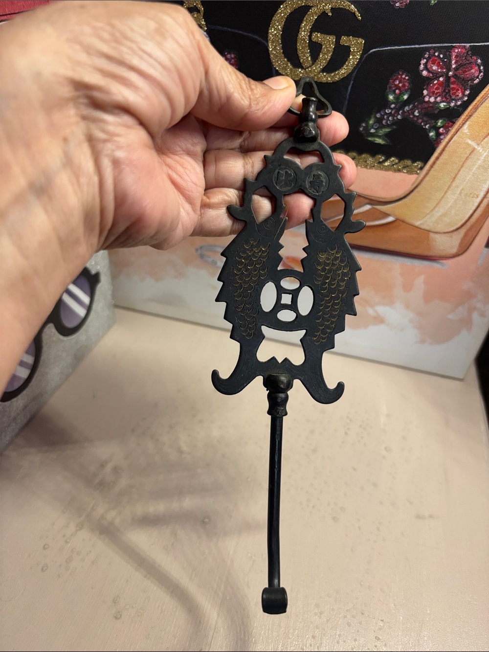 Black Decorative Metal Hook with Fish Motif